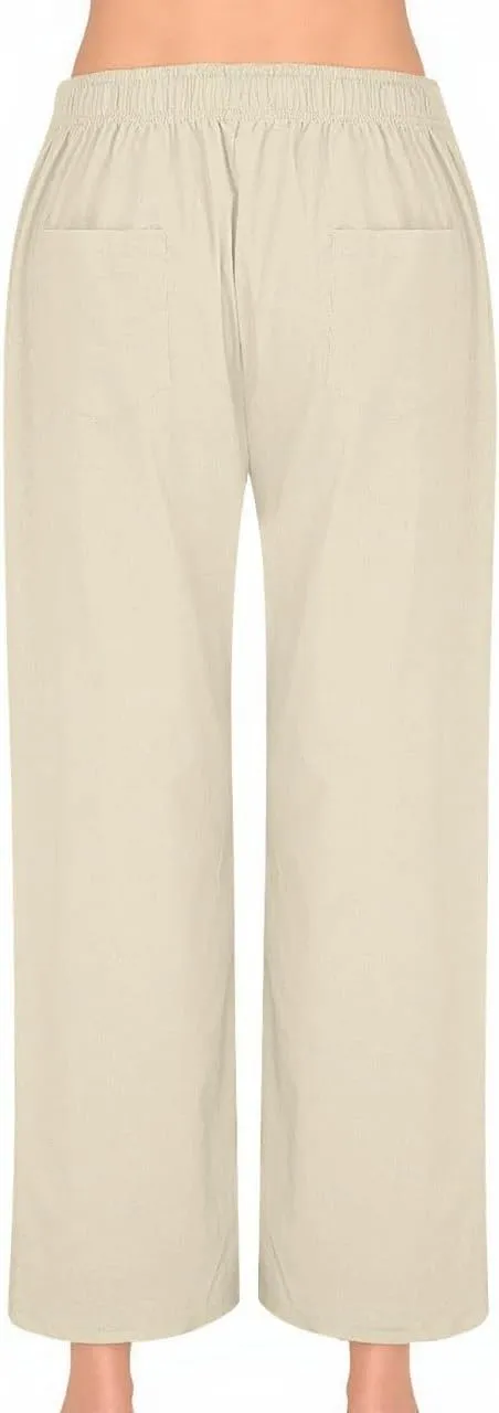 Women's Linen Pants Summer Wide Pants High Waist Trouser Loose Palazzo Pant Dressy with Pockets (S-2Xl)