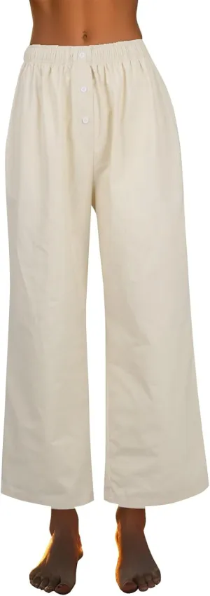 Women's Linen Pants Summer Wide Pants High Waist Trouser Loose Palazzo Pant Dressy with Pockets (S-2Xl)