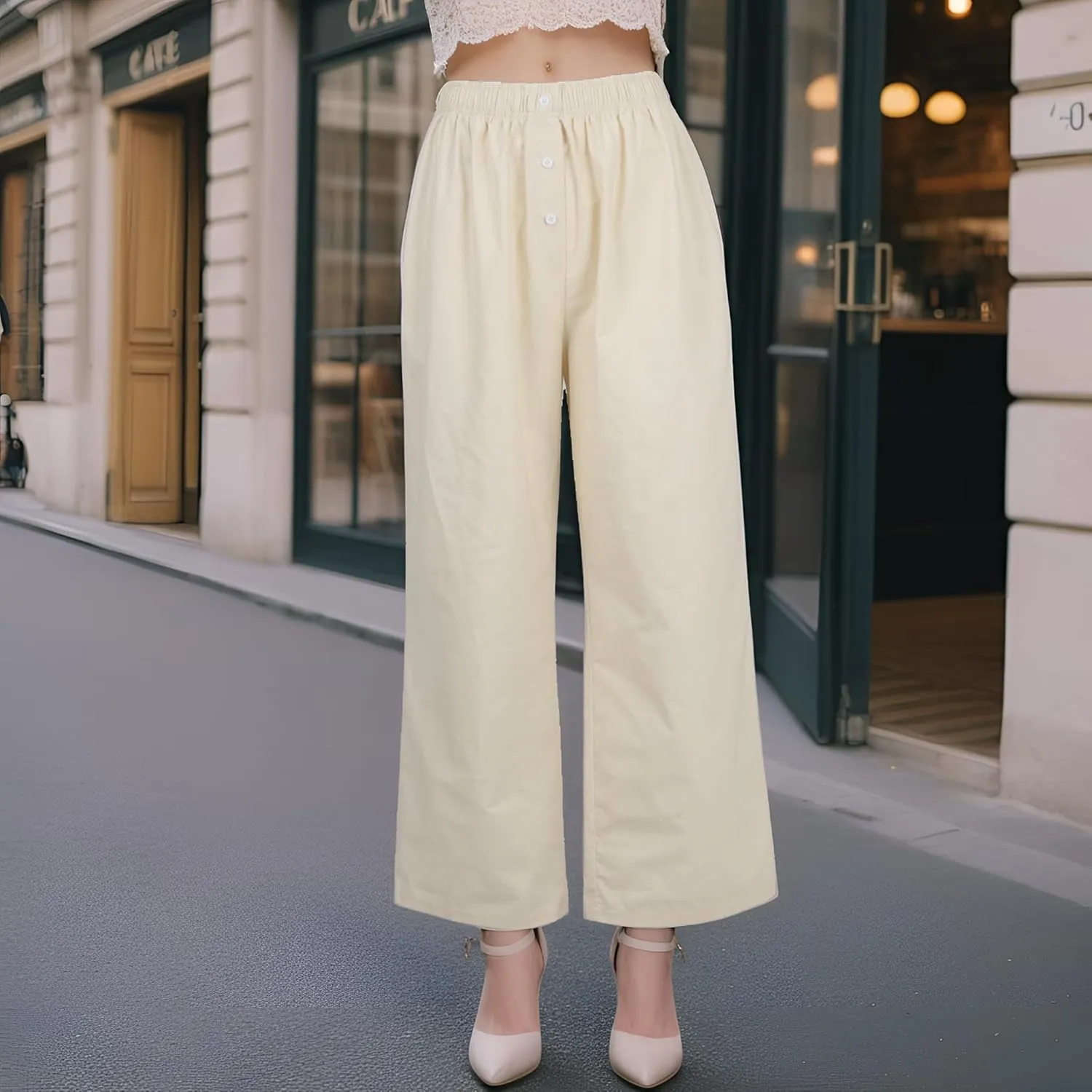 Women's Linen Pants Summer Wide Pants High Waist Trouser Loose Palazzo Pant Dressy with Pockets (S-2Xl)