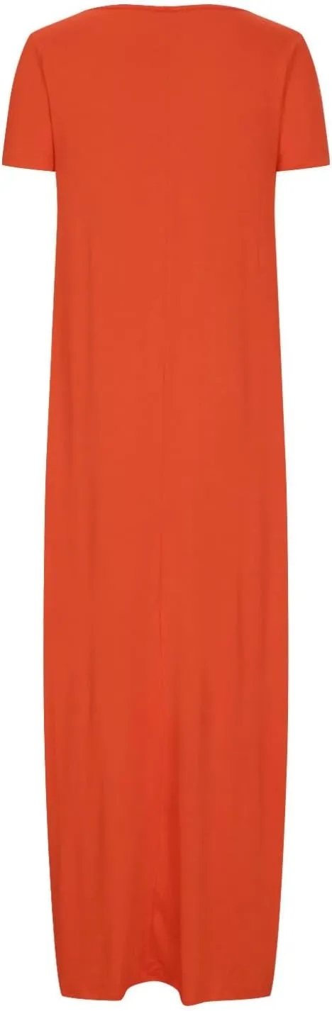Womens Short Sleeve Scoop Neck Plus Size Maxi Midi Dress Solid Casual Tshirt Dress 2025 Trendy Summer Long Dresses