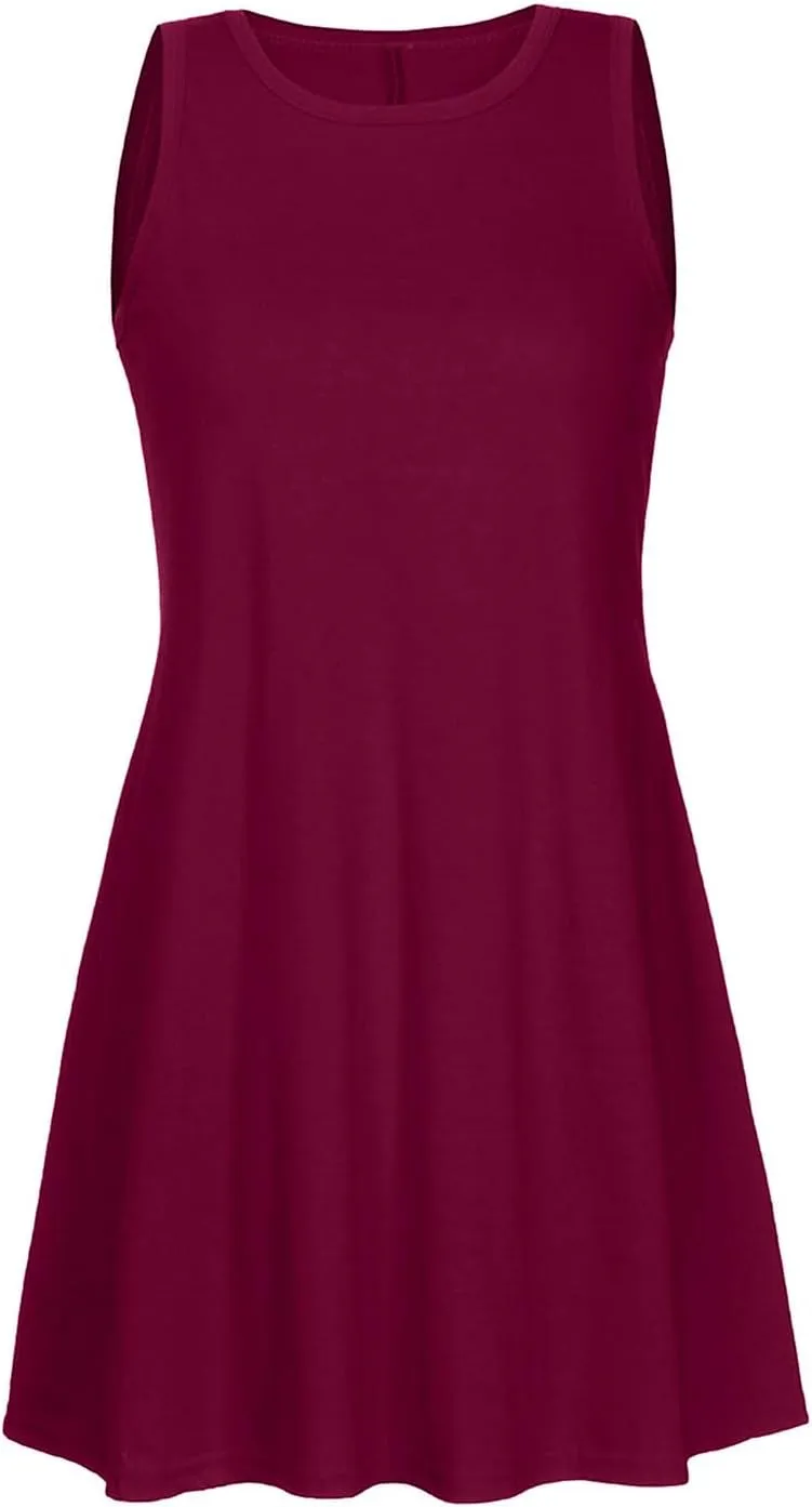 Womens Summer Dresses 2024 Casual Solid Color Sleeveless Sun Dresses Ladies Loose Fit Crewneck Swing Dress
