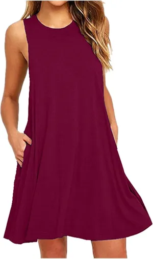 Womens Summer Dresses 2024 Casual Solid Color Sleeveless Sun Dresses Ladies Loose Fit Crewneck Swing Dress