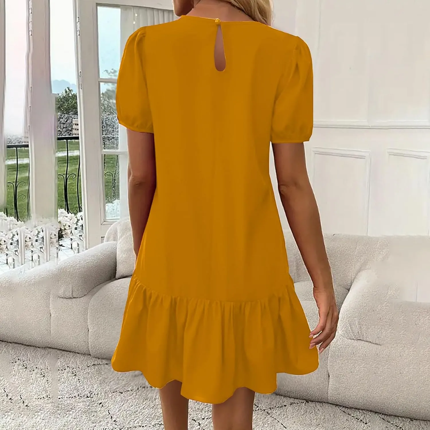 Womens Summer Dresses Casual Short Sleeve Spring Ruffle Mini Sporty Sweatshirt Trendy Loose Soild Tshirt Dress