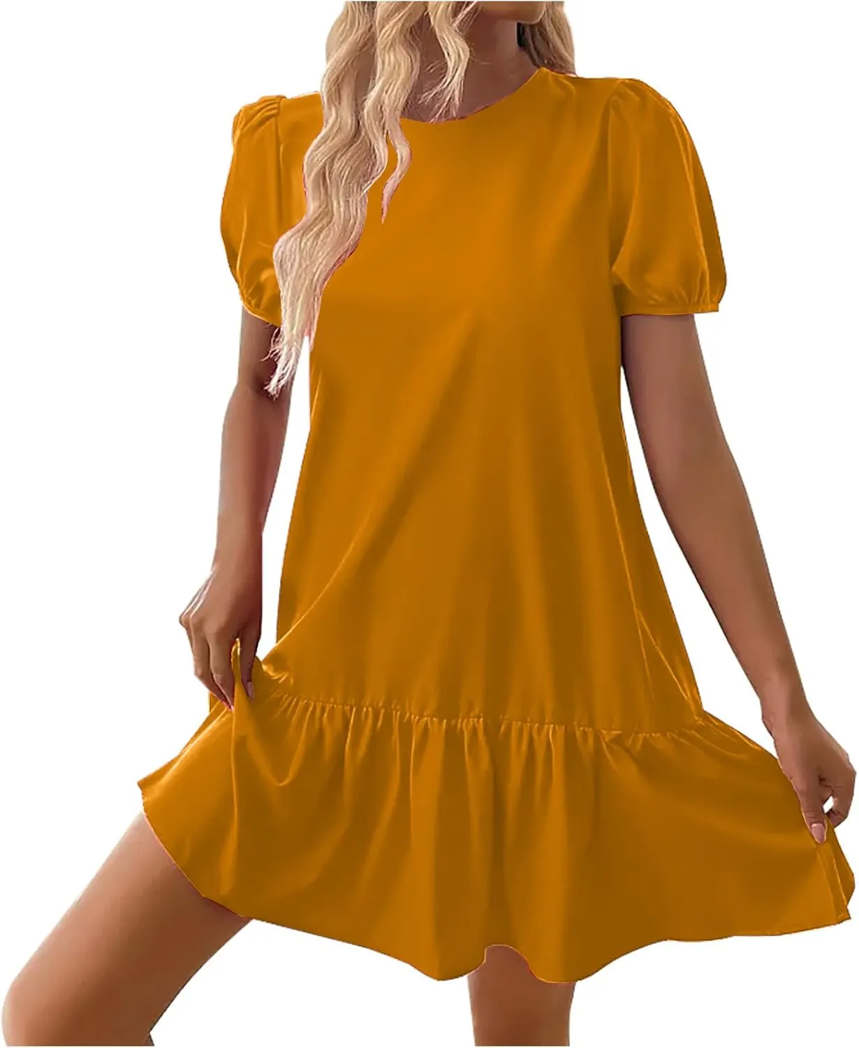 Womens Summer Dresses Casual Short Sleeve Spring Ruffle Mini Sporty Sweatshirt Trendy Loose Soild Tshirt Dress