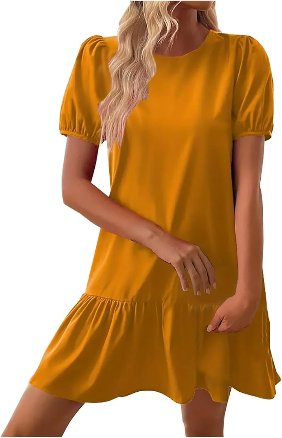 Womens Summer Dresses Casual Short Sleeve Spring Ruffle Mini Sporty Sweatshirt Trendy Loose Soild Tshirt Dress