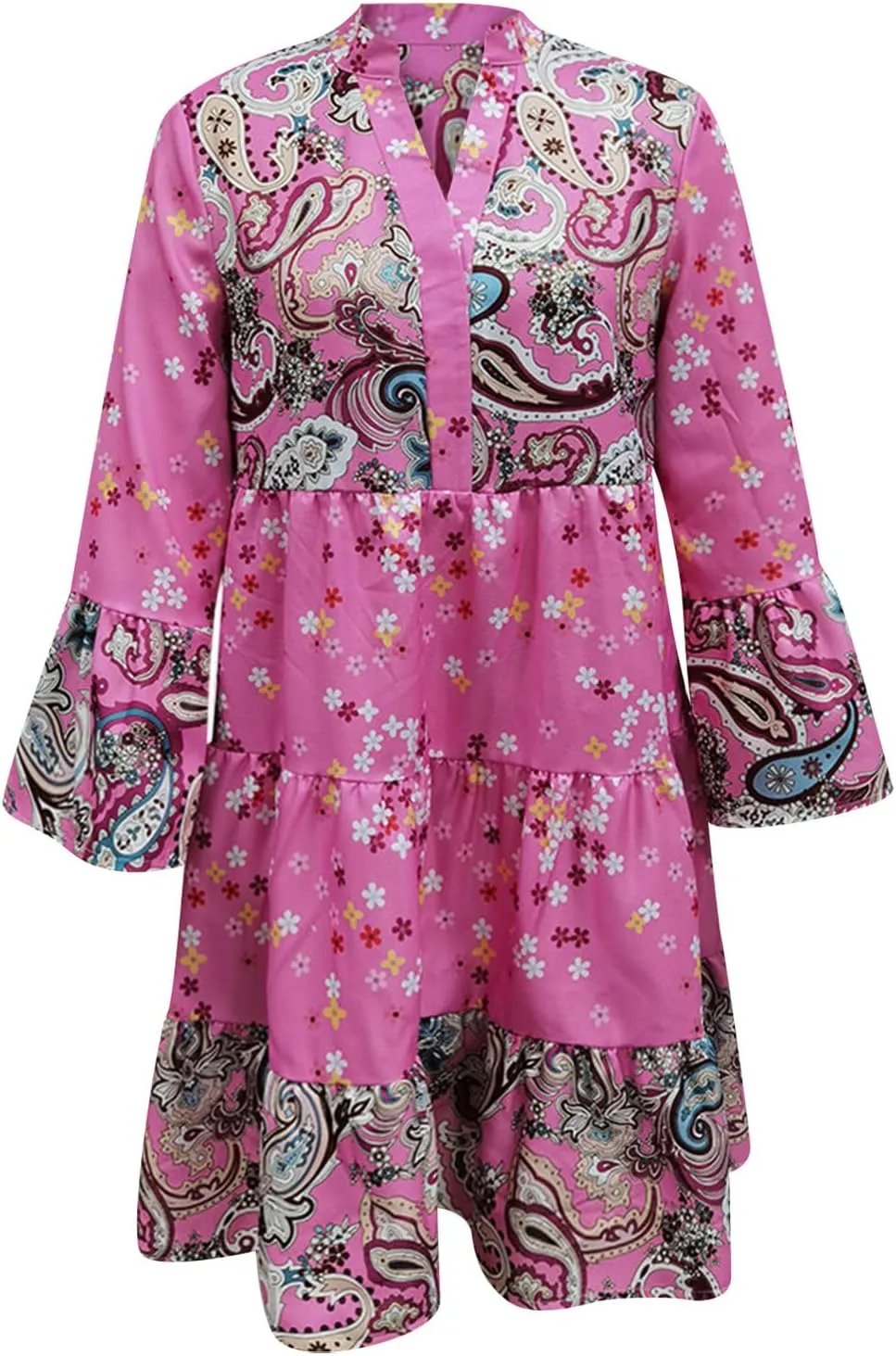 Women's Summer Sundress Long Sleeve Boho Floral Print Sun Dresses for Women Beach Patchwork Skirt 2025 Party Dresses