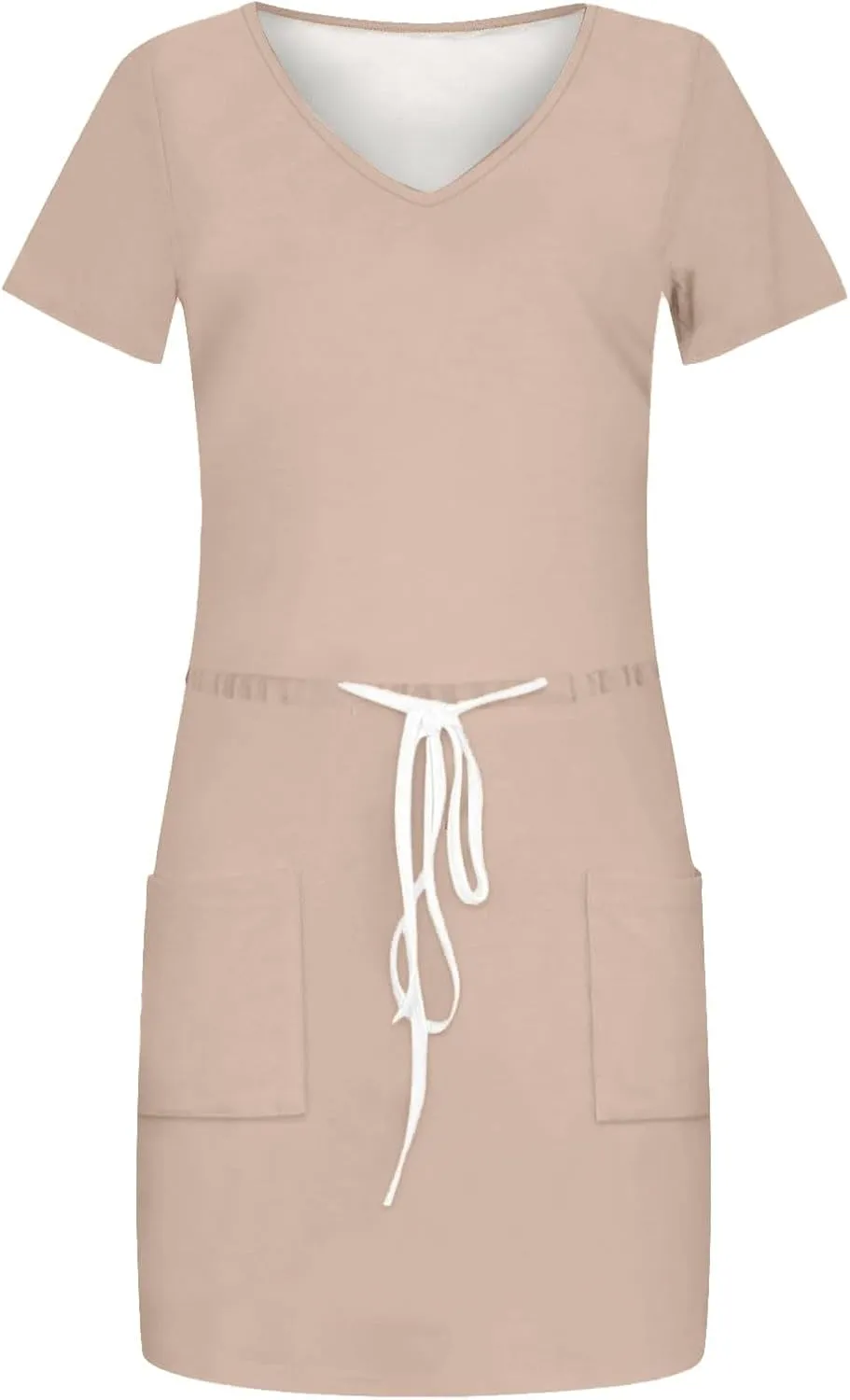 XOWRTE Women's Summer Tie Dresses 2025 Beach Casual Deep V Neck Loose Sundress Ruffle Sleeve Mini Dress A-Line Tunic Dress