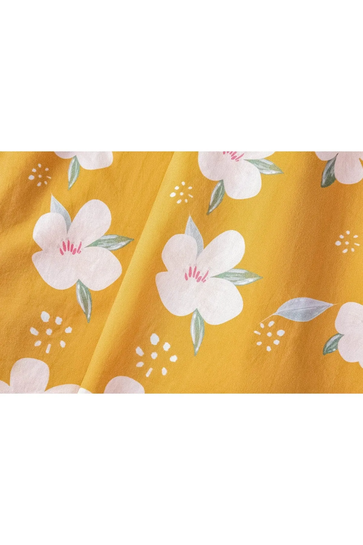 Yellow with Pink Flower V Neck Collared Box Pleat Vintage Dress with Cap Sleeves